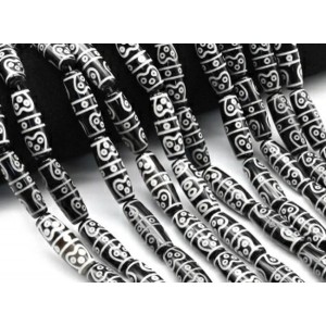 Бусины Дзи "Семнадцать глаз" из агата бочонок 10*30мм цвет черный, 29см, 10 бусин