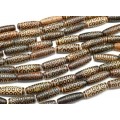 Бусины Дзи "Двадцать один глаз" из агата бочонок 10*30мм цвет шоколадный, 29см, 10 бусин