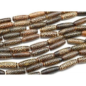 Бусины Дзи "Двадцать один глаз" из агата бочонок 10*30мм цвет шоколадный, 29см, 10 бусин