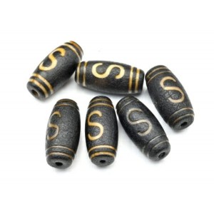 Бусины Дзи "Денежный крючок" из агата бочонок 15*30мм, цвет черный, 1 бусина