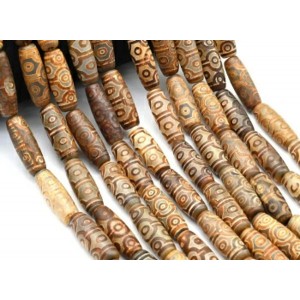 Бусины Дзи "Десять глаз" из агата бочонок 10*30мм цвет сепия, 29см, 10 бусин