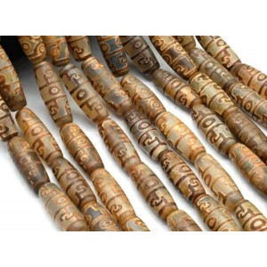 Бусины Дзи "Три глаза" из агата бочонок 10*30мм, 29см, 9 бусин