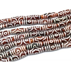 Бусины Дзи "Три глаза" из агата бочонок 10*30мм цвет коньячный, 29см, 10 бусин