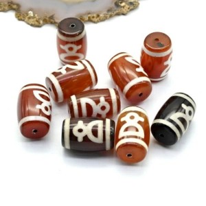 Бусины Дзи "Кубера" из агата бочонок 14*20мм цвет красно-белый, 1 бусина