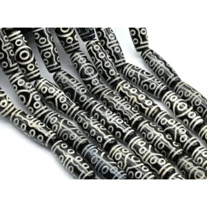 Бусины Дзи "Пятнадцать глаз" из агата бочонок 10*30мм цвет черный, 29см, 10 бусин