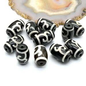 Бусины Дзи "Зеленая Тара" из агата бочонок 14*20мм цвет черный, 1 бусина