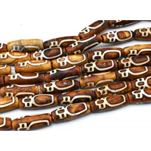 Бусины Дзи "Бог богатства" из агата матового бочонок 10*30мм цвет сепия, 29см, 10 бусин