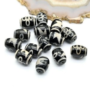 Бусины Дзи "Пять глаз с молнией" из агата бочонок 10*14мм, 1 бусина