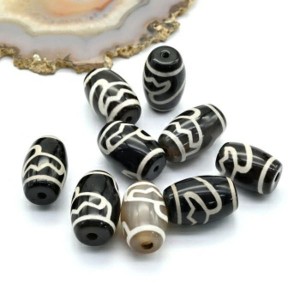 Бусины Дзи "Лотос" из агата бочонок 14*20мм цвет черный, 1 бусина