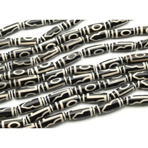 Бусины Дзи "Гора и один глаз" из агата бочонок 10*30мм цвет черно-белый, 29см, 10 бусин