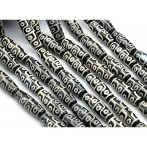 Бусины Дзи "Двенадцать глаз" из агата бочонок 10*30мм цвет черный, 29см, 10 бусин