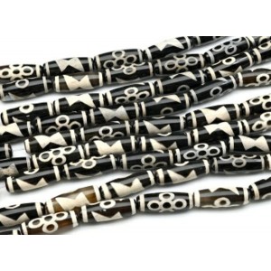 Бусины Дзи "Пять глаз с молнией" из агата бочонок 10*30мм цвет черный, 26см, 9 бусин