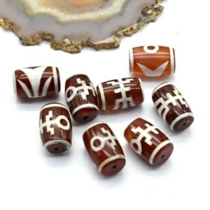 Бусины Дзи "Аристократ" из агата бочонок 14*20мм цвет красно-белый, 1 бусина