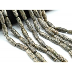 Бусины Дзи "Двенадцать глаз" из агата бочонок 10*30мм цвет зеленый, 29см, 9 бусин