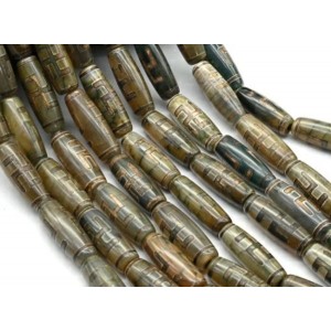 Бусины Дзи "ХоТу" из агата бочонок 10*30мм цвет зеленый, 29см, 10 бусин