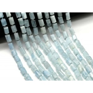 Бусины из аквамарина цилиндр с гранями 7*10мм, 39см, 30 бусин