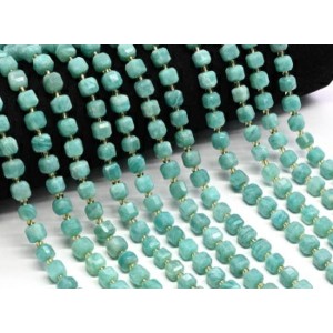 Бусины из амазонита кубик с гранями 7мм, 37см, 42 бусины