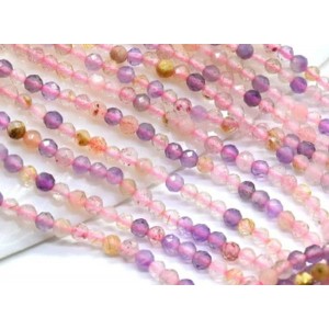 Розовый кварц с аметистом шарик гр.3мм, 39см, 145 бусин