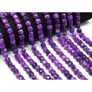 Бусины из кальцита кубик гр.9мм цвет аметист, 38см, 43 бусины