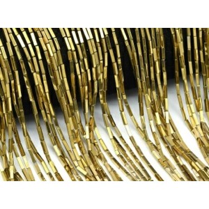 Бусины из гематита брусок 1*6мм цвет золотистый, 40см, 60 бусин