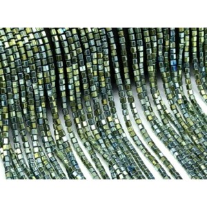 Бусины из гематита шестигранник 3*3мм цвет зеленый, 40см, 140 бусин