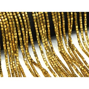 Бусины из гематита шестигранник 3*3мм цвет античное золото, 40см, 140 бусин