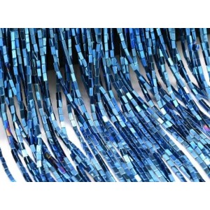 Бусины из гематита брусок 1*3мм цвет синий, 40см, 130 бусин
