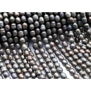 Бусины из жемчуга овал 9*12мм цвет черный хамелеон, 37см, 35 бусин