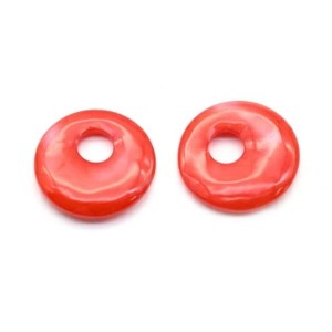 Бусины-бублики для швенз из перламутра Ø18,5мм цвет красный, 1пара