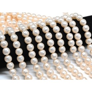 Бусины из майорки шарик с гранями 12мм цвет кремовый, 38см, 34 бусины (иск.)