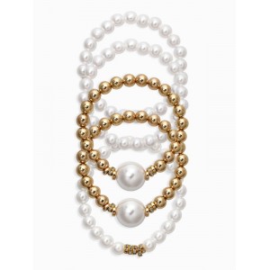 Браслеты из бусин «Стильный жемчуг», набор 5 шт. бусины №8 и 16, белый, цвет золотистый