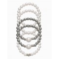 Браслеты из бусин «Стильный жемчуг», набор 5 шт. бусины №8 и 16, белый, цвет серебристый