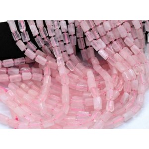 Бусины из розового кварца цилиндр 8-12мм, 40см, 30 бусин