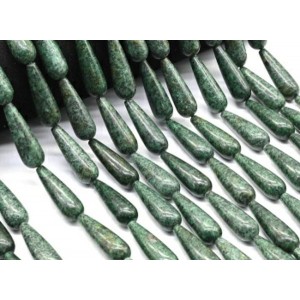 Бусины из кварца (имитация цоизита) капля 10*30мм, 40см, 13 бусин