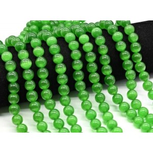Бусины из кошачьего глаза (синт.) шарик 10мм цвет зеленый, 38см, 40 бусин (иск.)