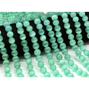 Бусины из кошачьего глаза (синт.) шарик 10мм цвет мятный, 38см, 40 бусин (иск.)