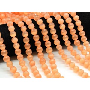 Бусины из кошачьего глаза (синт.) шарик 10мм цвет персиковый, 38см, 40 бусин (иск.)