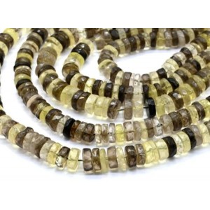Бусины из топаза лимонного и раухтопаз диски гр.7*3мм, 42см, 145 бусин, 31,3г