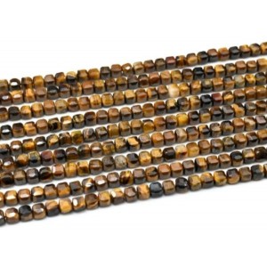 Бусины из тигрового глаза кубик гр.5мм, 38см, 75 бусин Бусины из тигрового глаза кубик гр.5мм, 38см, 75 бусин