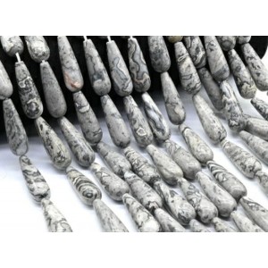 Бусины из яшмы серой капля 10*30мм, 40см, 13 бусин