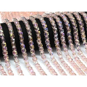 Бусины из чешского стекла кубик гр.6мм цвет розовый, 40см, 60 бусин (иск.)