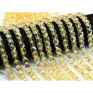 Бусины из чешского стекла кубик гр.8мм цвет желтый, 39см, 49 бусин (иск.)