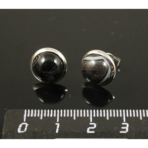 Пусеты агат черный, круг 10мм