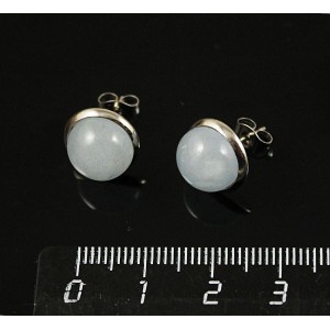 Пусеты кварц (цвет аквамарин), круг 10мм