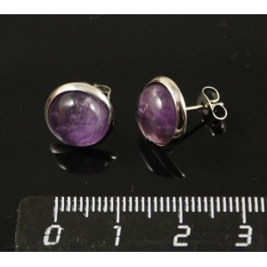 Пусеты аметист, круг 10мм
