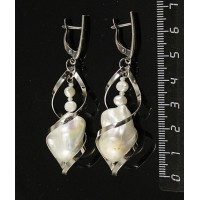 Серьги жемчуг барокко в спирали, швензы посеребрение