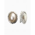 Клипсы "Винтаж" овал жемчуга, цвет белый, цвет серебристый