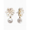 Серьги «Цветок с жемчугом», цвет молочный, цвет золотистый