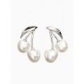 Серьги жемчуг «Вишня», белые, цвет серебристый