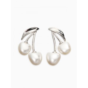 Серьги жемчуг «Вишня», белые, цвет серебристый